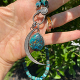 Chrysocolla and Pave Diamond Border Pendant