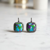 Turquoise Square with Double Row of Pave Diamonds Pendant