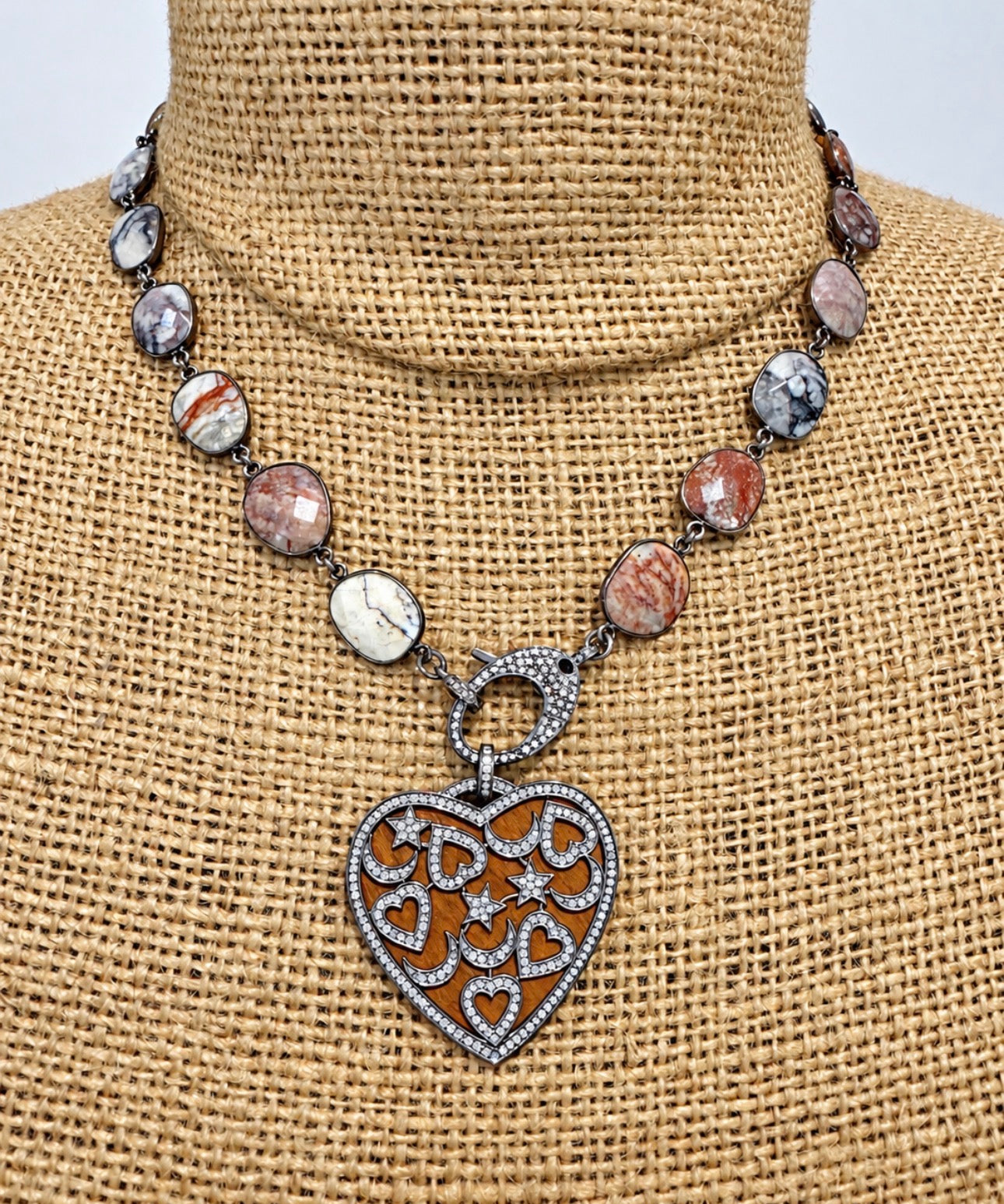 Brown Agate Bezel Necklace with Diamond Clasp