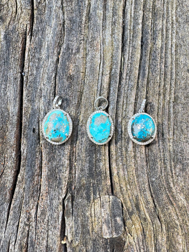 Small Iranian Turquoise Pendant with Diamond Border