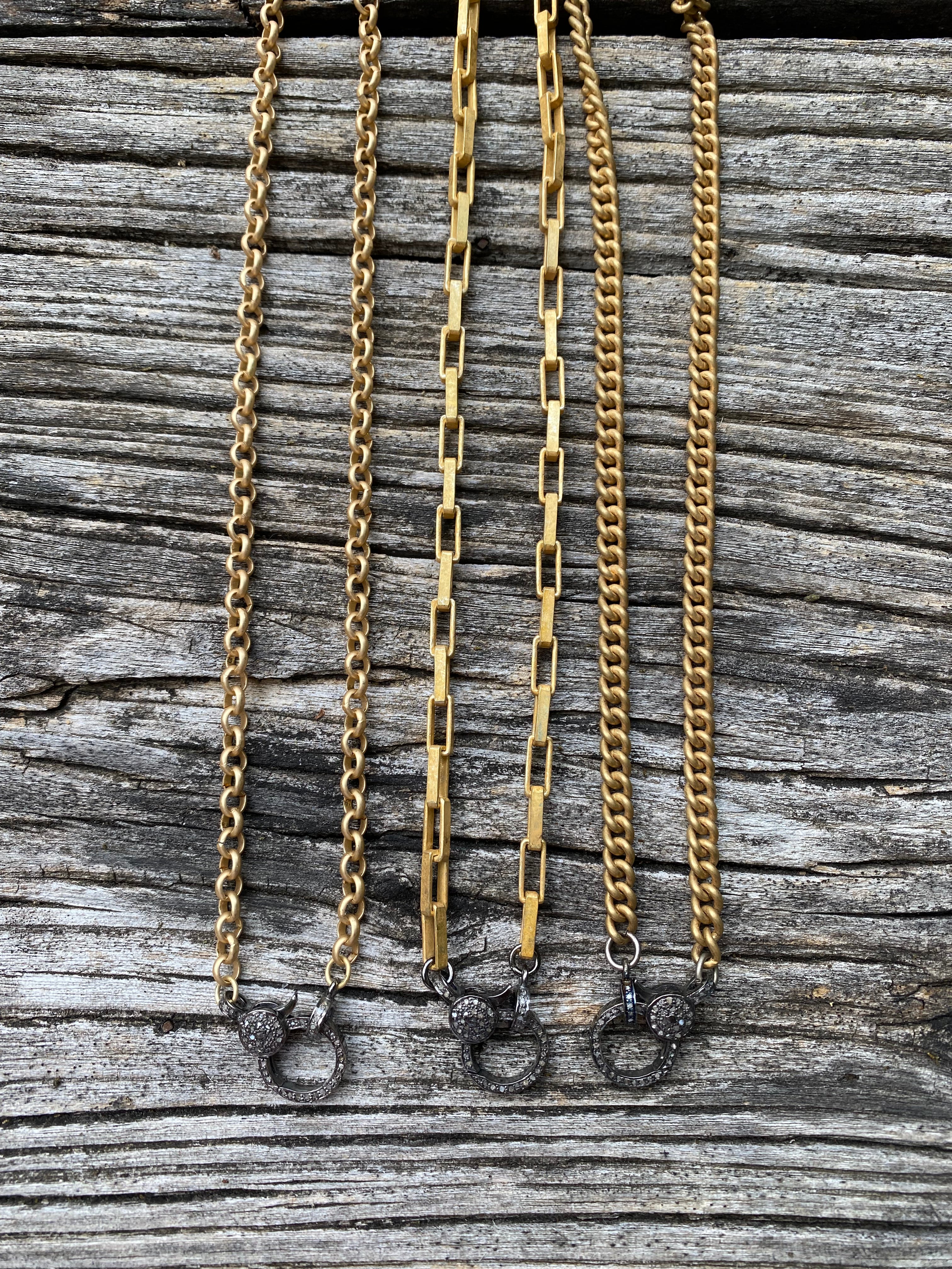 Matte Gold Necklace with Pave Diamond Clasp