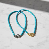 Heishi 5mm Beaded Turquoise Necklace with Pave Diamond Clasp