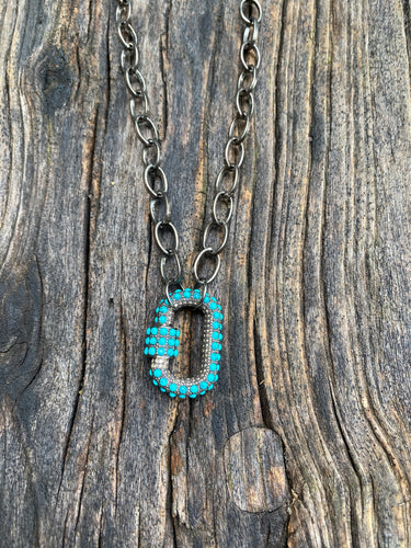 Sterling Silver Link Necklace with Turquoise Carabiner