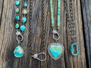 Sterling Silver Link Necklace with Turquoise Carabiner