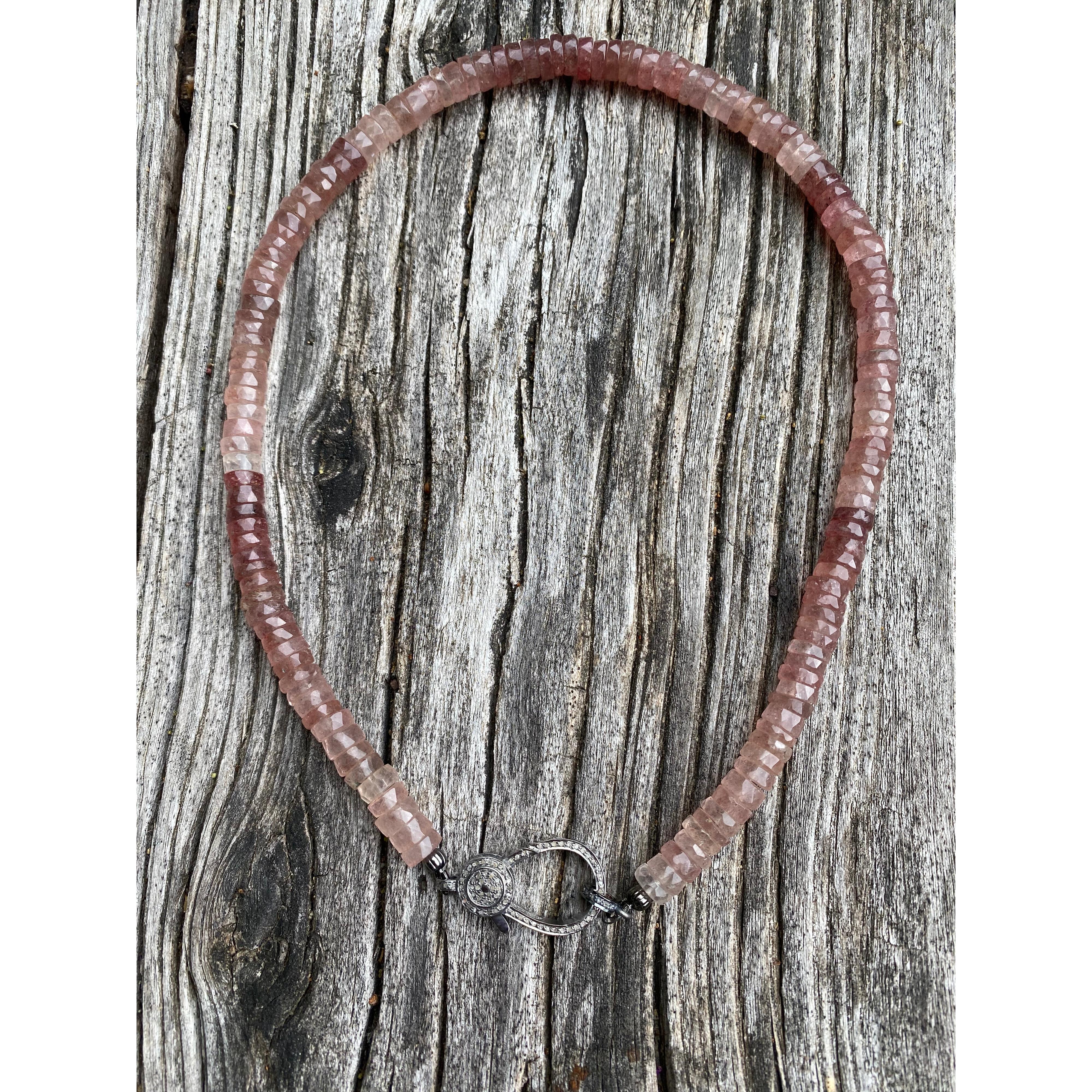Cherry Quartz Faceted Beaded Heishi Necklace with Diamond Clasp