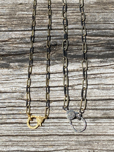 Silver and Gold Paper Clip Chain with Pave Diamond Clasp
