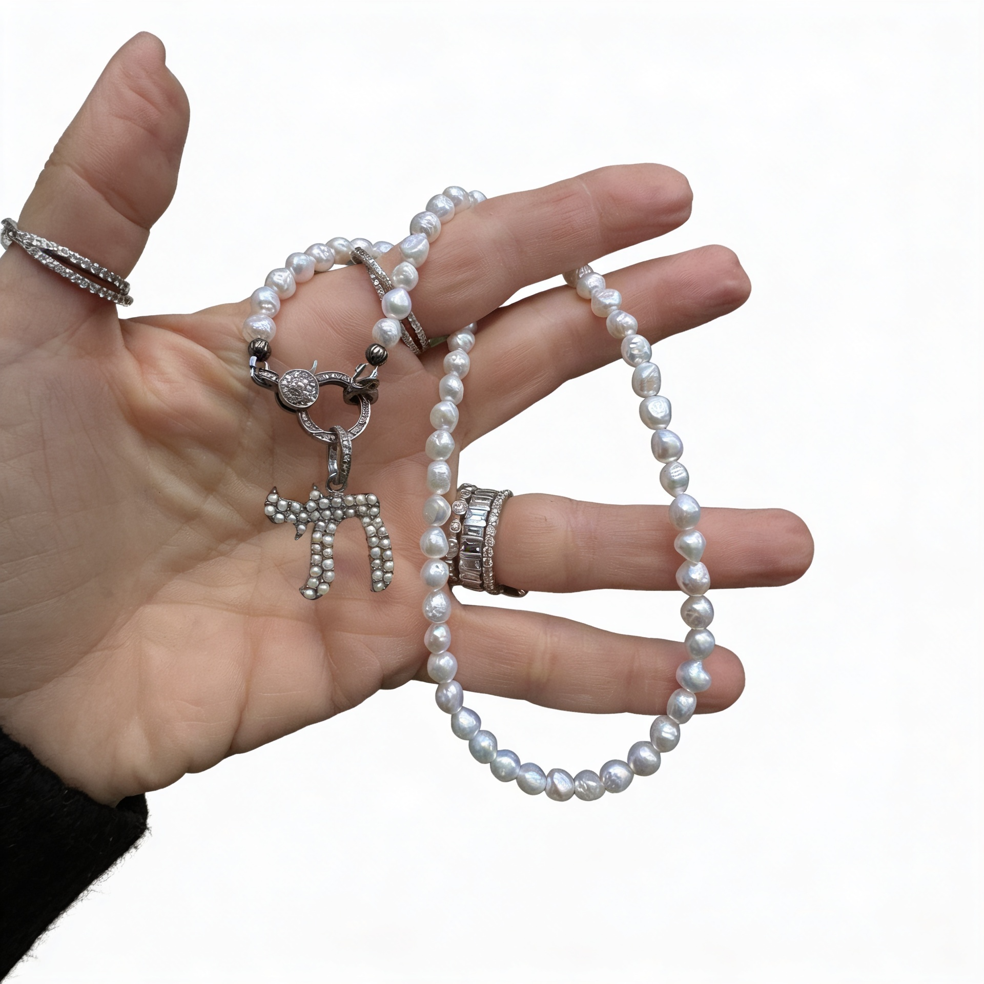 Pearl and Diamond Chai Pendant