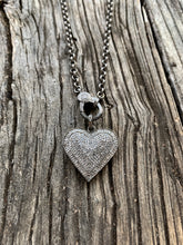Matte Rolo Chain with Pave Diamond Clasp.  Pave Diamond Heart Pendant