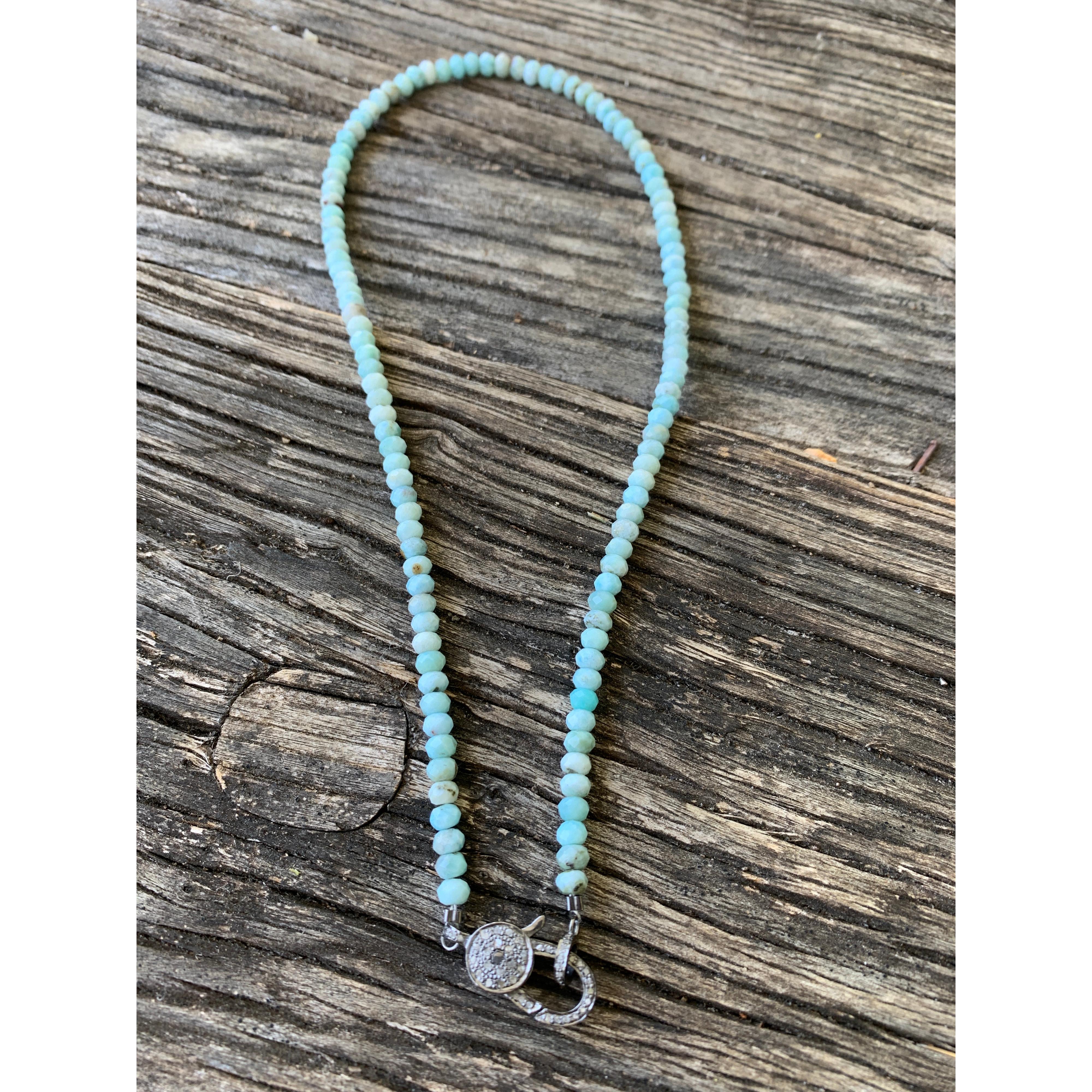Larimar Beaded Necklace with Pave Diamond Clasp