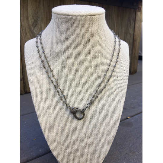 Double Strand Labradorite Chain Necklace with Pave Diamond Lobster Claw Clasp
