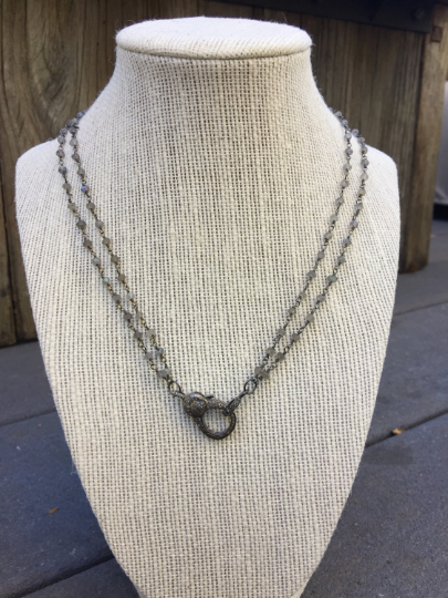 Double Labradorite Chain Necklace with Pave Diamond Lobster Claw Clasp