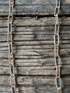 Sterling Silver and Etched Rose Gold Chain Necklace with Pave Diamond Clasp
