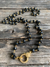 Black Spinel Beaded Necklace with Gold Pave Diamond Clasp