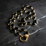 Black Spinel Bezel Necklace with Gold Pave Diamond Clasp