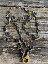 Iolite Bezel Necklace with Gold Pave Diamond Clasp