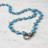 Blue Chalcedony Bezel Necklace with Pave Diamond Clasp
