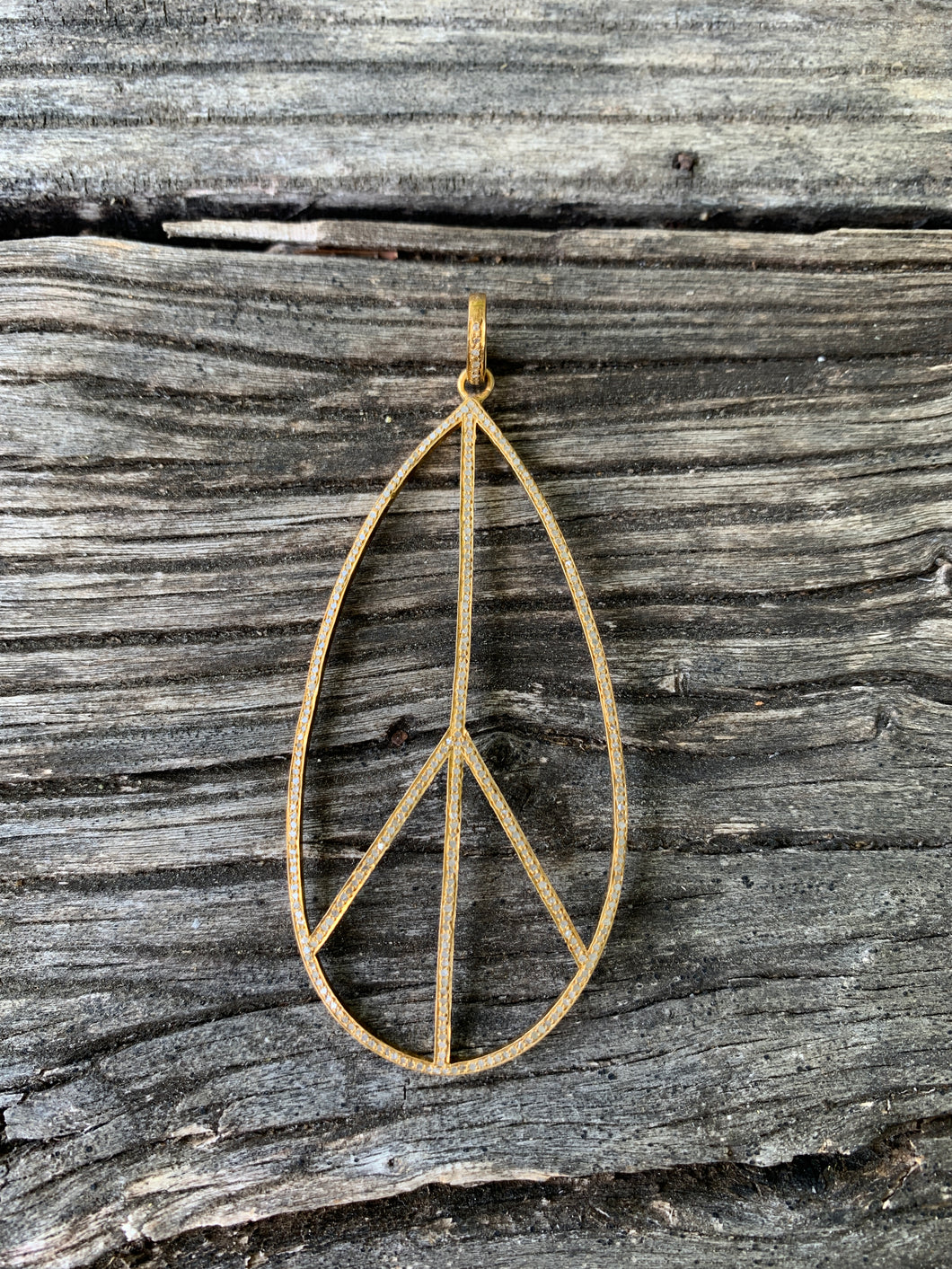 Large Pave Diamond Oval Peace Pendant
