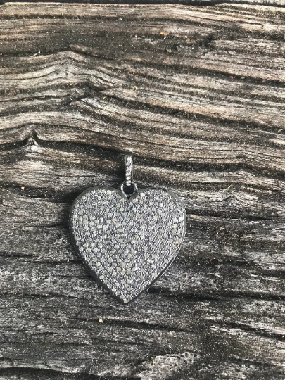 Pave Diamond Solid Heart Pendant