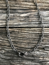 Sterling Silver Large and Small Link Necklace with Pave Diamond Lobster Claw Clasp