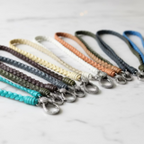 Braided Leather Necklace with Small Pave Diamond Lobster Claw Clasp