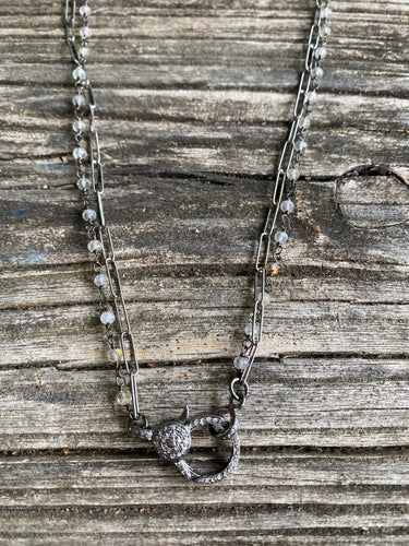 Double Strand Quartz and Silver Chain Necklace with Pave Diamond Clasp