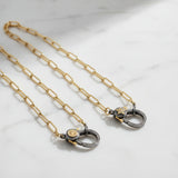 Paper Clip Gold Chain Necklace with Two Tone Clasp