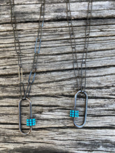Silver Paperclip Chain with Turquoise Carabiner Clasp
