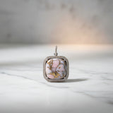 Pink Turquoise Puffy Square with Double Row Pave Diamond Pendant