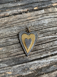 Two Tone Pave Diamond Teardrop Heart Pendant