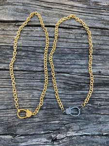 Lightweight Gold Round Link Chain with Pave Diamond Clasp