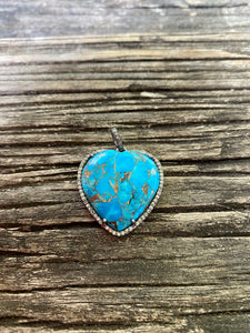 Turquoise Puffy Pave Diamond Pendant