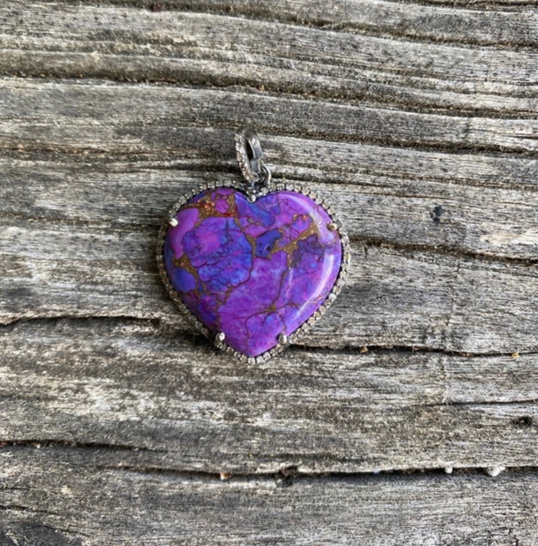 Purple Turquoise and Pave Diamond Heart Pendant