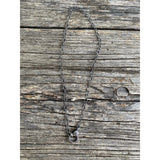 Sterling Silver Circle Textured Chain. Pave Diamond Lobster Claw Clasp