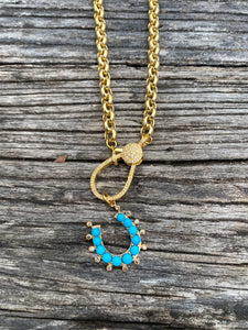 Turquoise and Diamond Horseshoe Gold Pendant