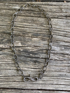 Silver Round Link Chain Necklace with Infinity Pave Diamond Clasp