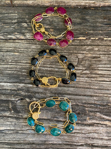 Gemstone And Gold Plated Wrap Bracelets