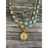 Larimar and Paperclip Gold Chain with Pave Diamond Clasp