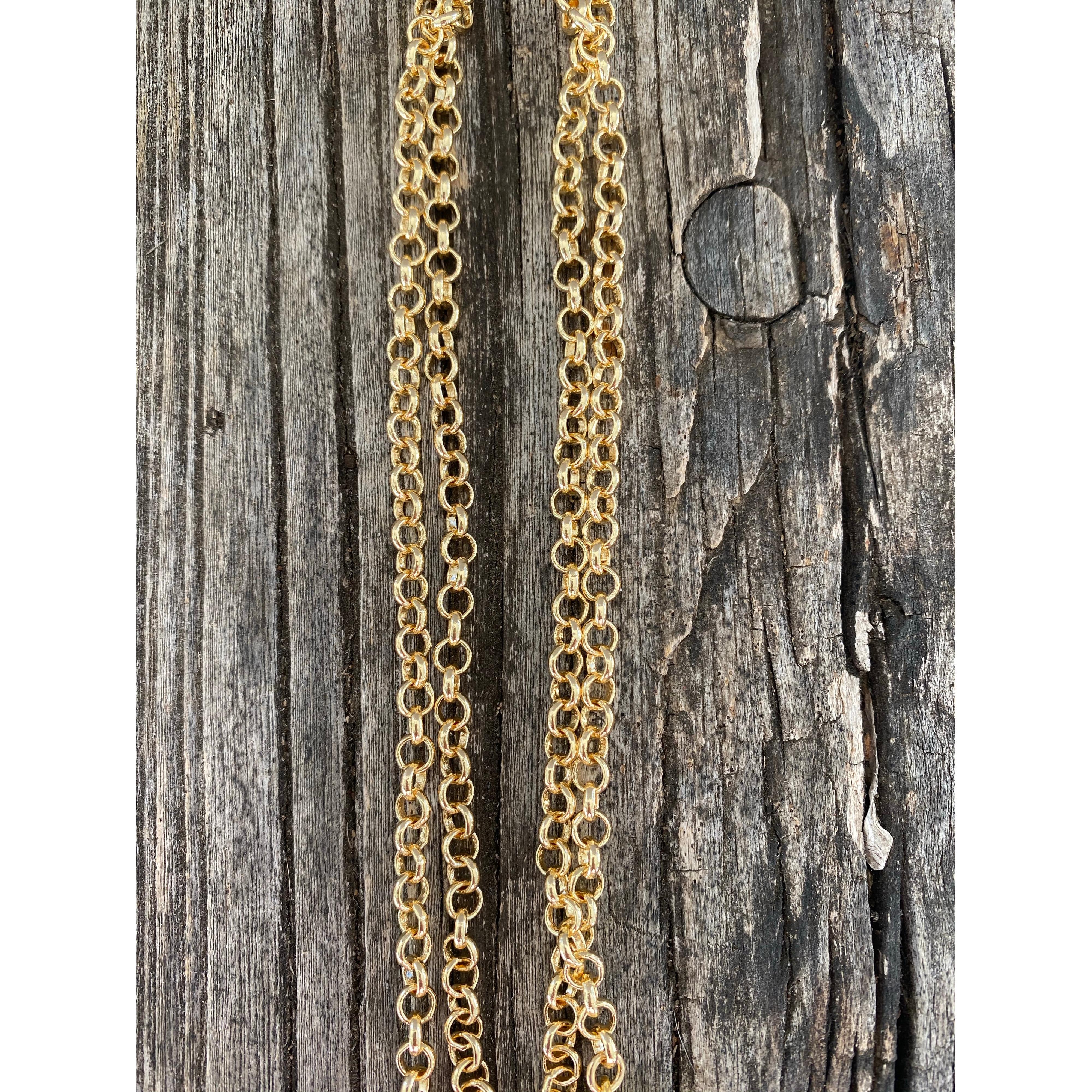 Gold Rolo Chain Necklace with Pave Diamond Clasp