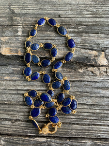 Lapis Bezel Necklace with Pave Diamond Gold Clasp
