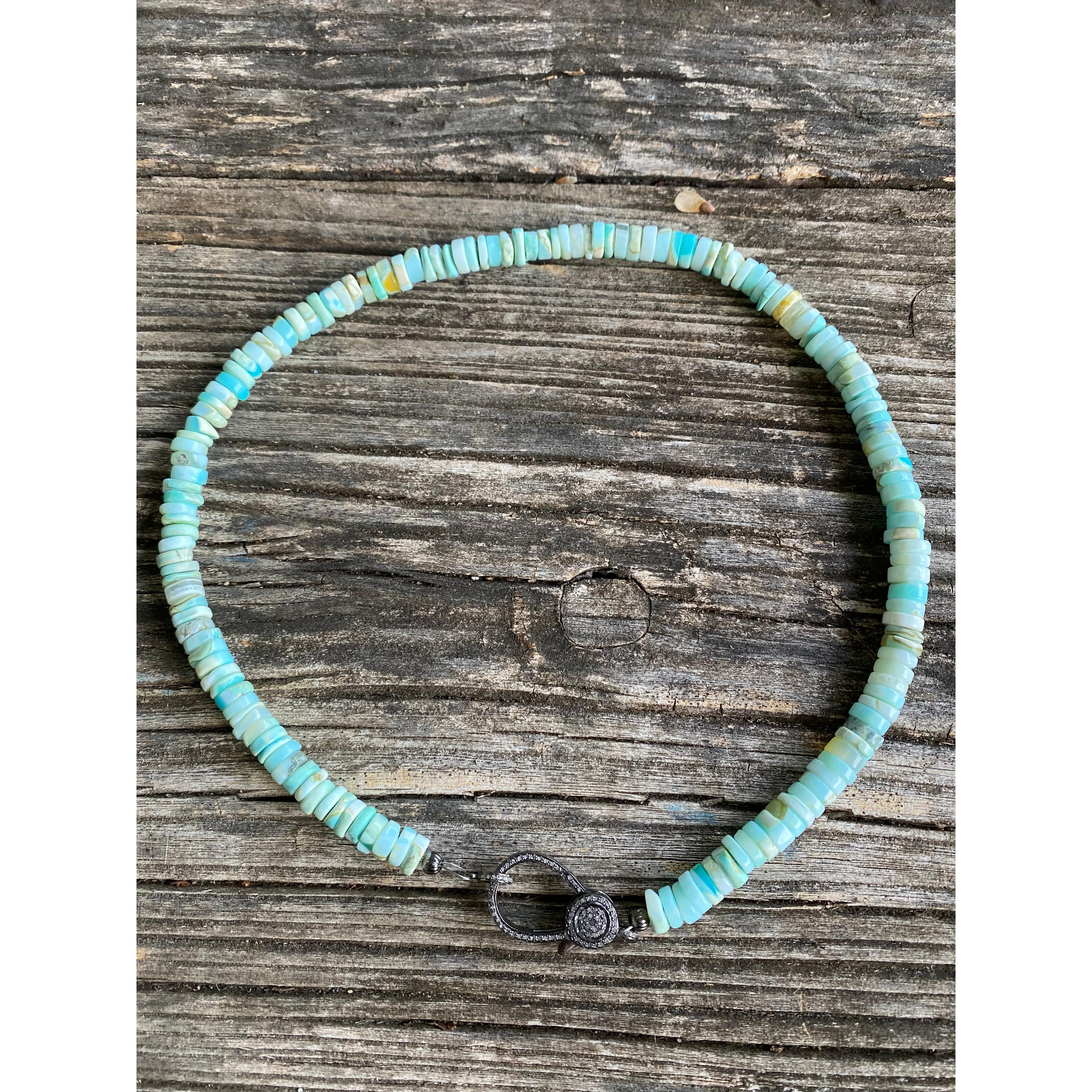 Heishi 7mm Beaded Necklace with Pave Diamond Clasp