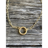 Matte Gold Paperclip Chain Necklace with Matte Gold Round Clasp