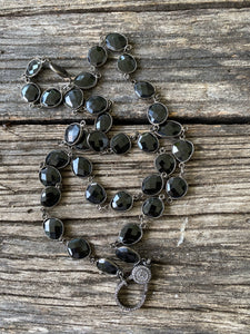 Black Onyx Bezel Necklace with Pave Diamond Clasp