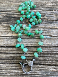 Chrysoprase Beaded Necklace with Pave Diamond Clasp