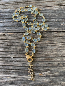 Aquamarine Bezel Necklace with Pave Diamond Clasp. Pave Diamond Happy Pendant