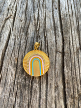 Gold Plated Enamel and Pave Diamond Rainbow Disc Pendant