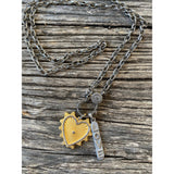 Etched Silver Chain Necklace with Pave Diamond Clasp. Pave Diamond Heart and Love Dog Tag Pendants