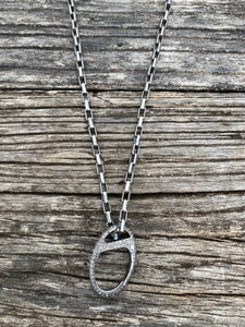 Sterling Silver Chain Necklace with Oblong Hanging Pave Diamond Carabiner