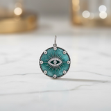 Chalcedony Disc with Evil Eye and Pave Diamond Pendant