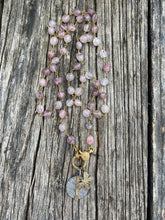Strawberry Quartz Round Beaded Necklace with Gold Pave Diamond Clasp