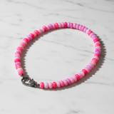 Bright Pink Opal Beaded Necklace with Pave Diamond Clasp